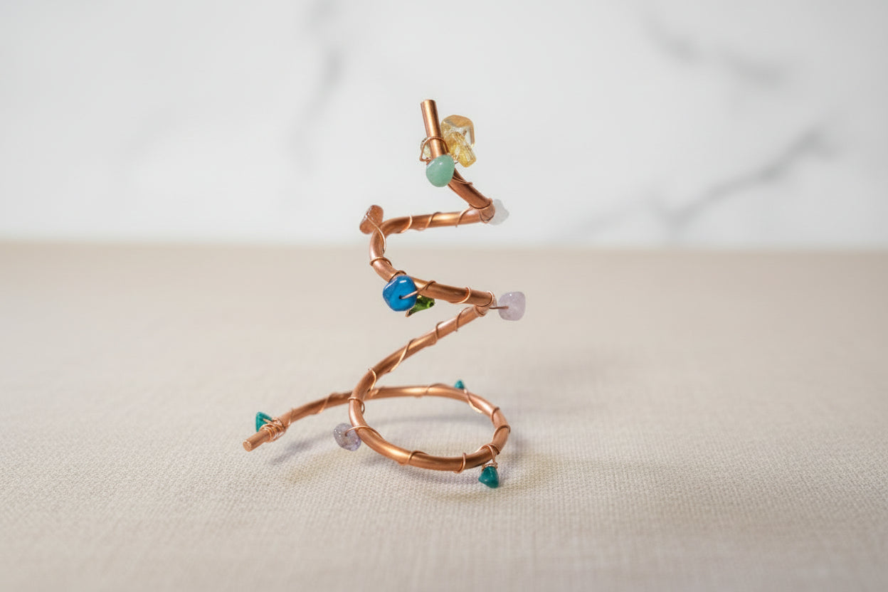 Healing Gem Wrapped Copper Christmas Tree